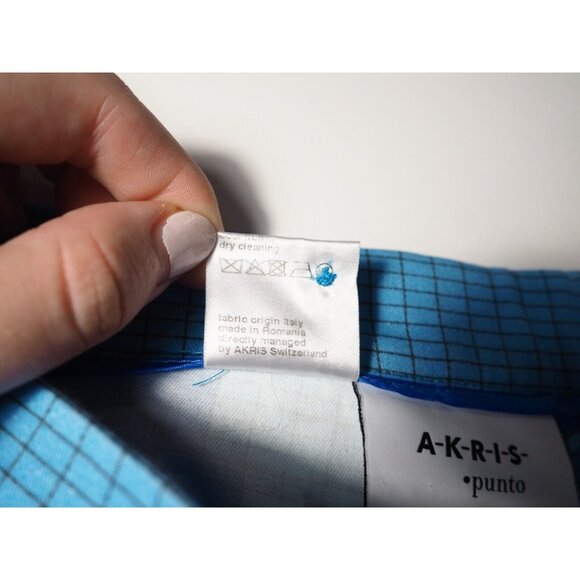 AKRIS Blue Geometric Windowpane Geometric Slim Leg Pants, Size 8 (US) 40 (FR) - Picture 10 of 12